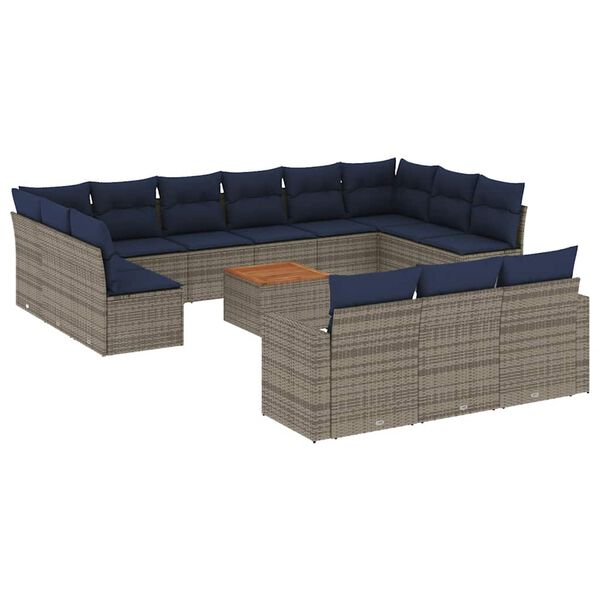 vidaXL 14-tlg. Garten-Sofagarnitur mit Kissen Grau Poly Rattan