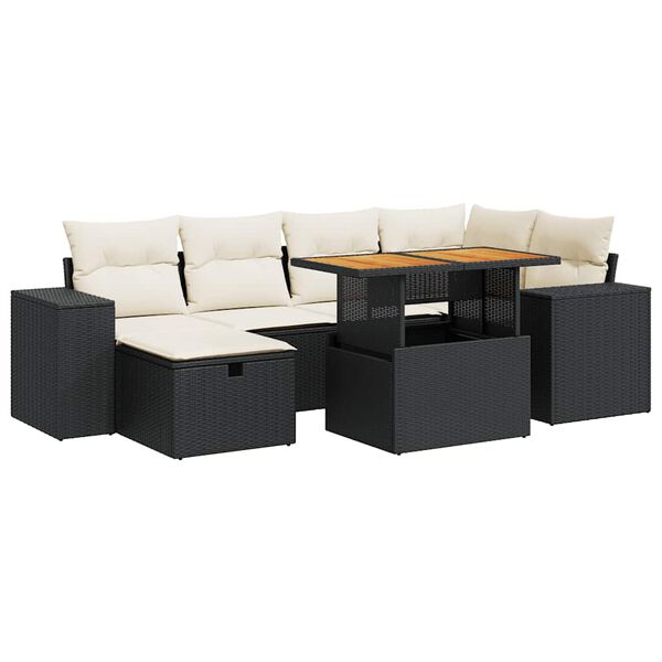 vidaXL 8-tlg. Garten-Sofagarnitur mit Kissen Schwarz Poly Rattan