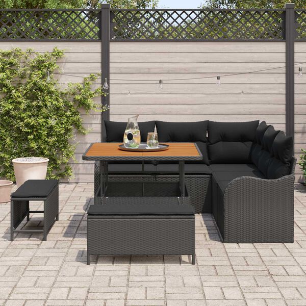 vidaXL Gartensofa-set mit Kissen 8 pcs Schwarz Poly-Rattan