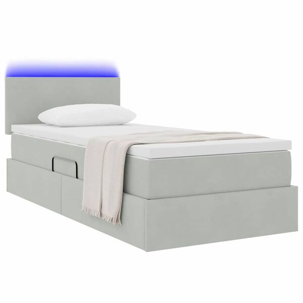 vidaXL Bett mit Stauraum und LED mit LED Hellgrau 90 x 190 cm Samt