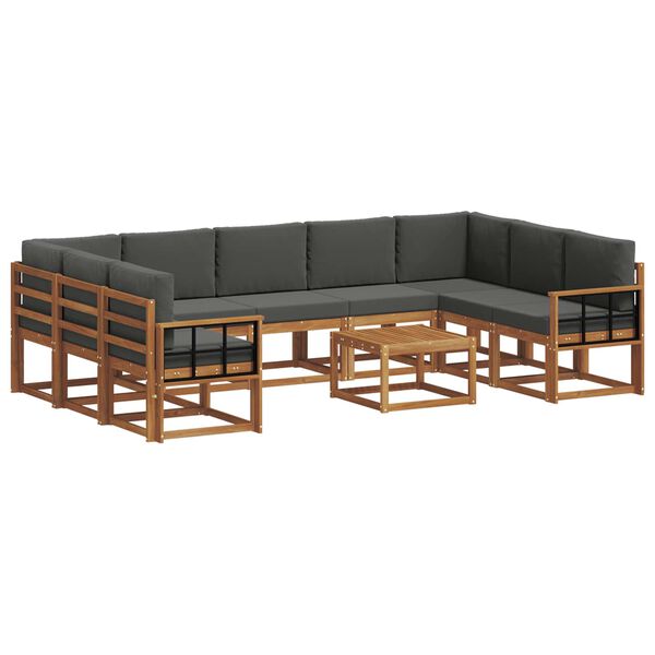 vidaXL Outdoor-Sofagarnitur mit Kissen 10 pcs Natur und Anthrazit