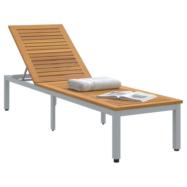 vidaXL Sonnenliege 1-Person Grau 200 x 55 x 35cm Massivholz Akazie