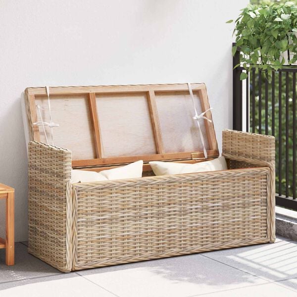 vidaXL Sitzbank mit Stauraum mit Kissen Natur 110 x 40 x 50 cm Rattan