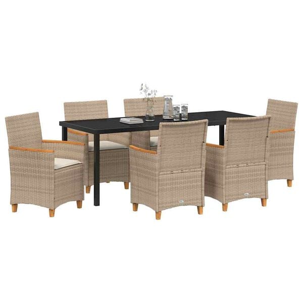 vidaXL Garten Essgruppe 7 pcs Beige Poly-Rattan