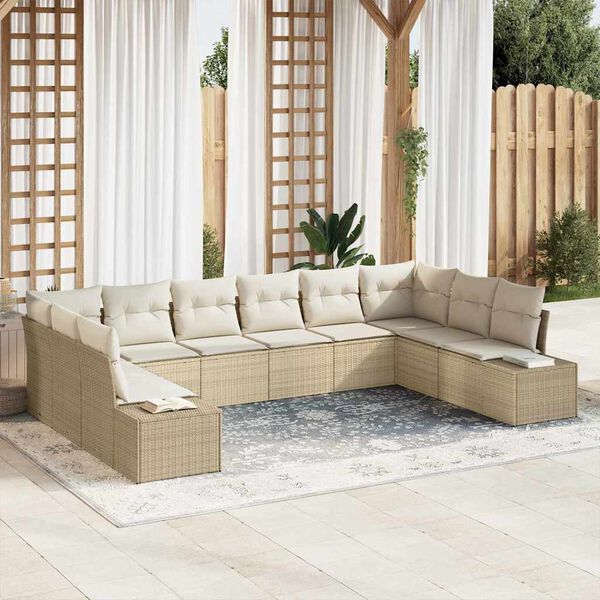 vidaXL Garten-Sofa-Set mit Kissen 10 pcs Beige und Creme Poly Rattan