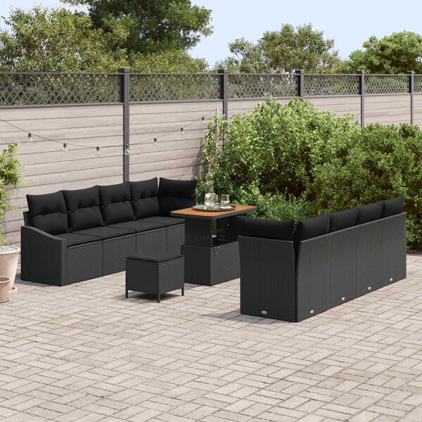 vidaXL Garten-Sofa-Set mit Kissen mit Speicher 11 pcs Schwarz