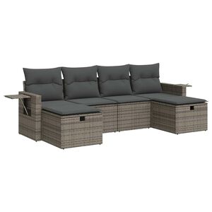 vidaXL 6-tlg. Garten-Sofagarnitur mit Kissen Grau Poly Rattan