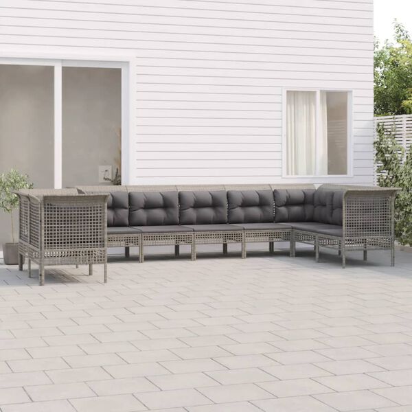 vidaXL 9-tlg. Garten-Lounge-Set mit Kissen Grau Poly Rattan