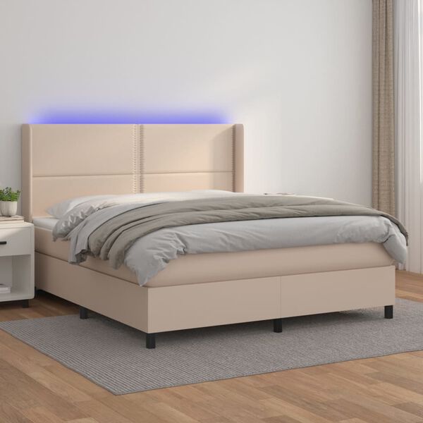 vidaXL Boxspringbett mit Matratze & LED Cappuccino-Braun 180x200cm