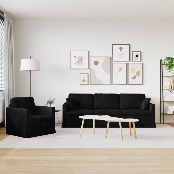 vidaXL Sofa 2 pcs Schwarz 228 x 78 x 80 cm Samt