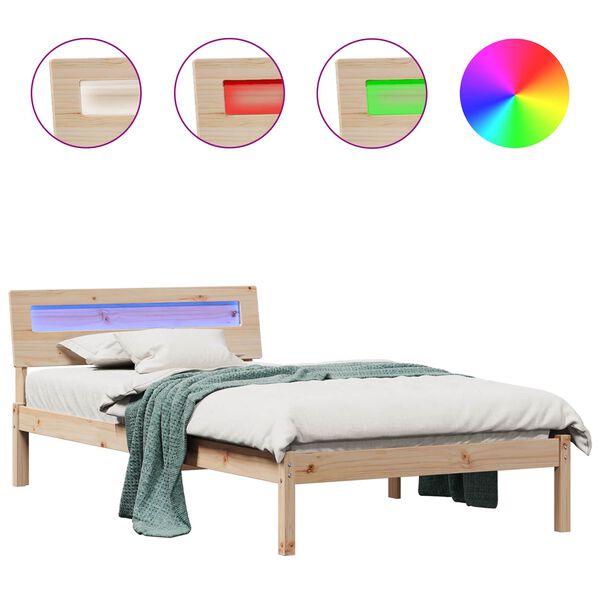 vidaXL Bettrahmen mit Kopfteil Braun 90 x 190 cm Massives Kiefernholz