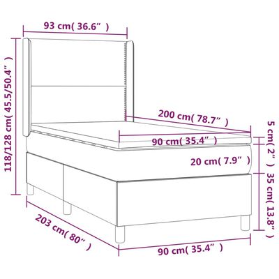 vidaXL Boxspringbett mit Matratze & LED Weiß 90x200 cm Kunstleder