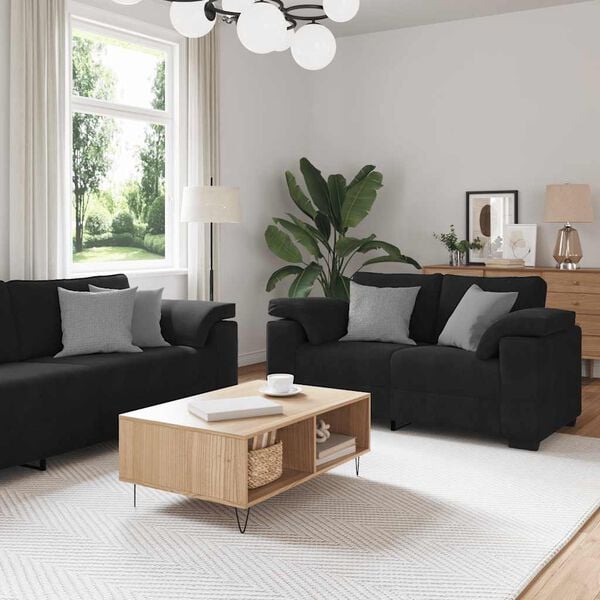 vidaXL 2-teiliges Sofa-Set mit Kissen, schwarzer Samt