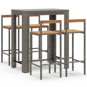 vidaXL 5-tlg. Gartenbar-Set Grau Poly Rattan & Massivholz Akazie