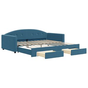vidaXL Tagesbett Ausziehbar mit Schubladen Blau 100x200 cm Samt
