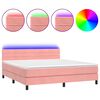 vidaXL Boxspringbett mit Matratze & LED Rosa 160x200 cm Samt