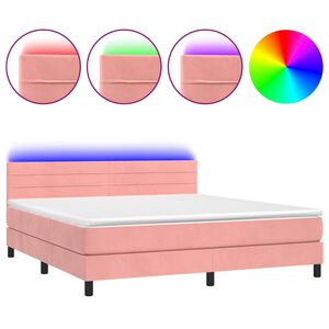 vidaXL Boxspringbett mit Matratze & LED Rosa 160x200 cm Samt