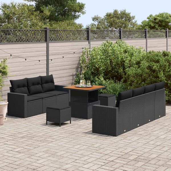 vidaXL Garten-Sofa-Set mit Kissen mit Speicher 10 pcs Schwarz