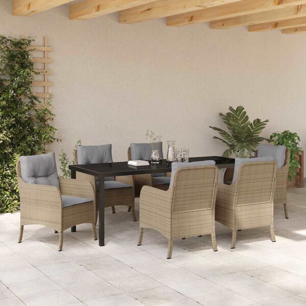vidaXL Garten Essgruppe mit Kissen 7 pcs Beige Poly-Rattan