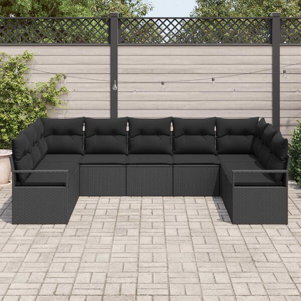 vidaXL Garten-Sofa-Set mit Kissen mit Speicher 9 pcs Schwarz