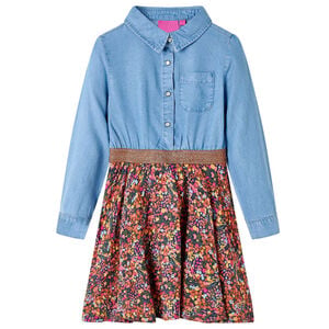 Kinderkleid mit Langen &Auml;rmeln Marineblau und Jeansblau 104