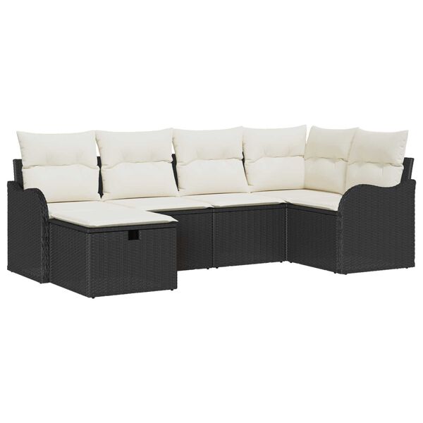 vidaXL Garten-Sofa-Set mit Kissen 6 pcs Schwarz Poly Rattan