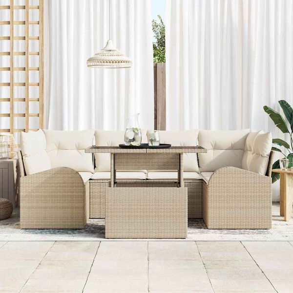 vidaXL Gartensofa-set mit Kissen 7 pcs Beige Poly Rattan