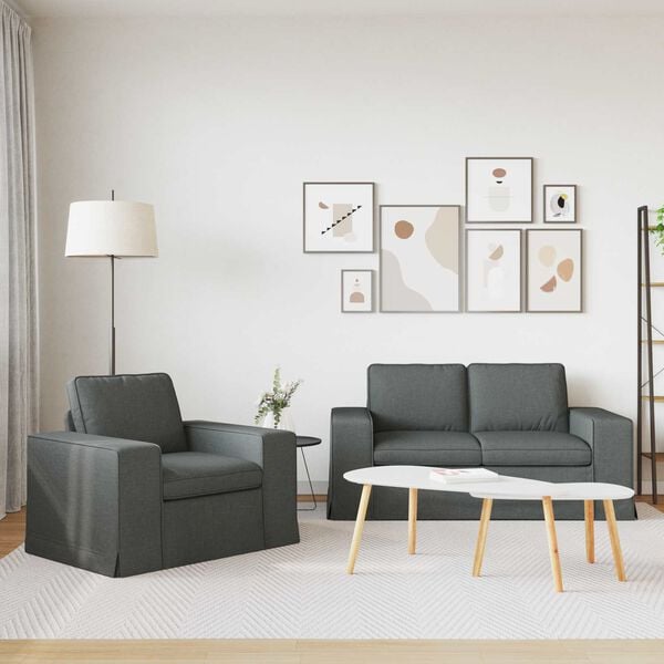 vidaXL Sofa 2 pcs Dunkelgrau 182 x 80 x 82 cm Stoff