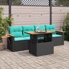 vidaXL 5-tlg. Garten-Sofagarnitur mit Kissen Schwarz Poly Rattan
