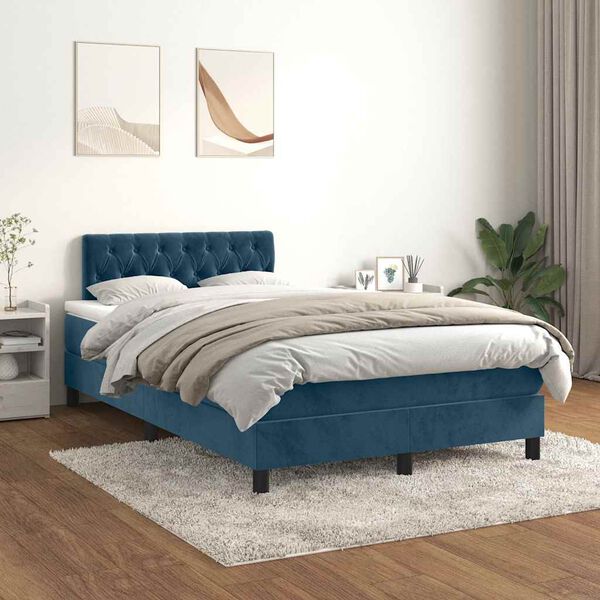vidaXL Boxspringbett mit Matratze Dunkelblau 120x190 cm Samt