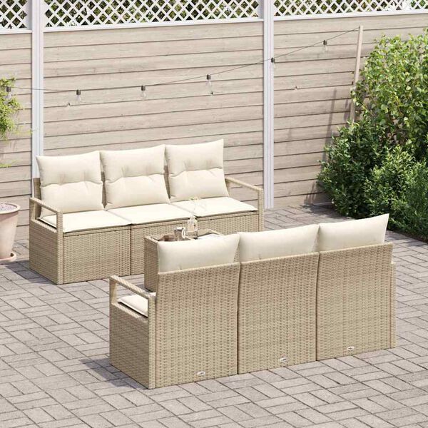 vidaXL Gartensofa-set mit Kissen 7 pcs Beige und Creme Poly-Rattan