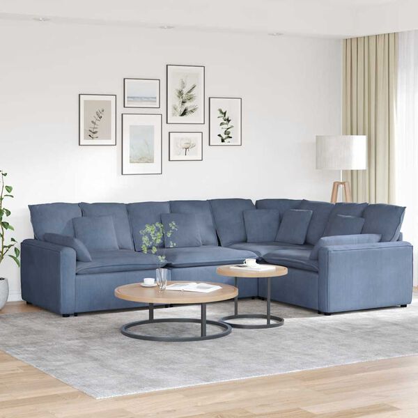 vidaXL Modulares Sofa mit Kissen Cordstoff Blau