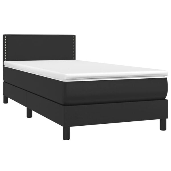 vidaXL Boxspringbett mit Matratze & LED Schwarz 90x190 cm Kunstleder