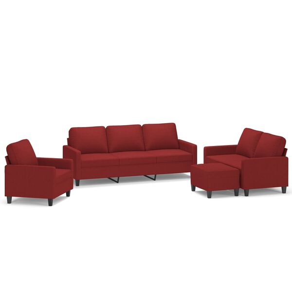 vidaXL 4-tlg. Sofagarnitur mit Kissen Weinrot Stoff