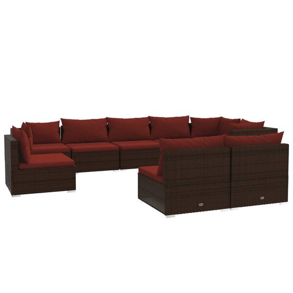 vidaXL 9-tlg. Garten-Lounge-Set mit Kissen Poly Rattan Braun