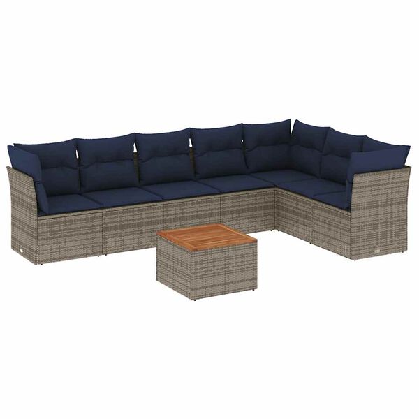 vidaXL 8-tlg. Garten-Sofagarnitur mit Kissen Grau Poly Rattan