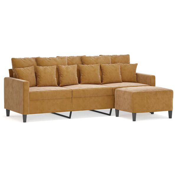 vidaXL 3-Sitzer-Sofa mit Hocker Braun 180 cm Samt