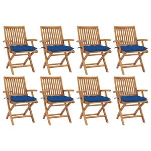 vidaXL Klappst&uuml;hle mit Kissen, 8-teilig, Massivholz Teakholz