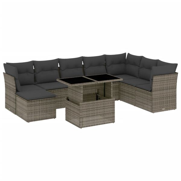 vidaXL 9-tlg. Garten-Sofagarnitur mit Kissen Grau Poly Rattan