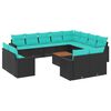 vidaXL 13-tlg. Garten-Sofagarnitur mit Kissen Schwarz Poly Rattan