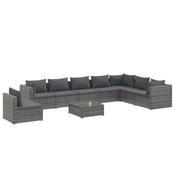 vidaXL 9-tlg. Garten-Lounge-Set mit Kissen Poly Rattan Grau