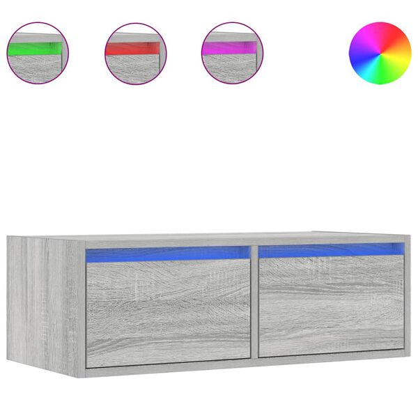 vidaXL TV-Schrank mit LED-Leuchten Grau Sonoma 75x35,5x25 cm
