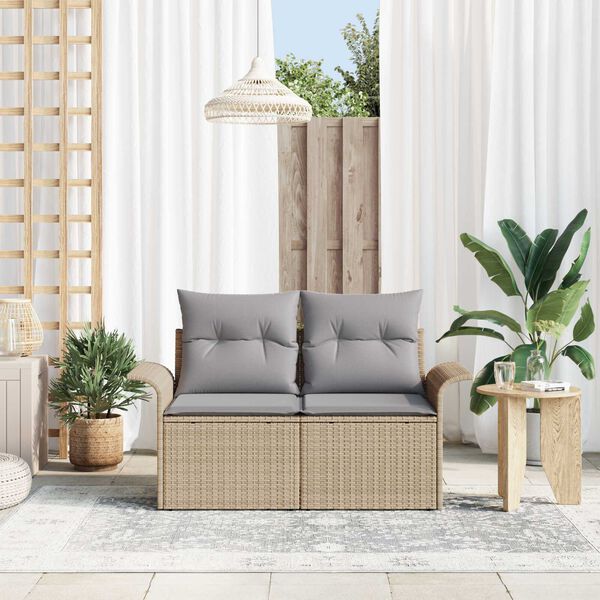vidaXL Gartensofa mit Kissen Beige 141 x 62 x 69cm Poly-Rattan