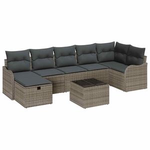 vidaXL Garten-Sofa-Set mit Kissen mit Speicher 8 pcs Grau Poly Rattan