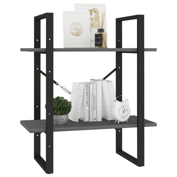 vidaXL Bücherregal 2 Böden Grau 60x30x70 cm Massivholz Kiefer