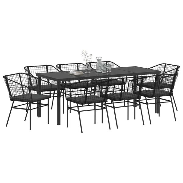 vidaXL Garten Essgruppe 9 pcs Schwarz Poly-Rattan