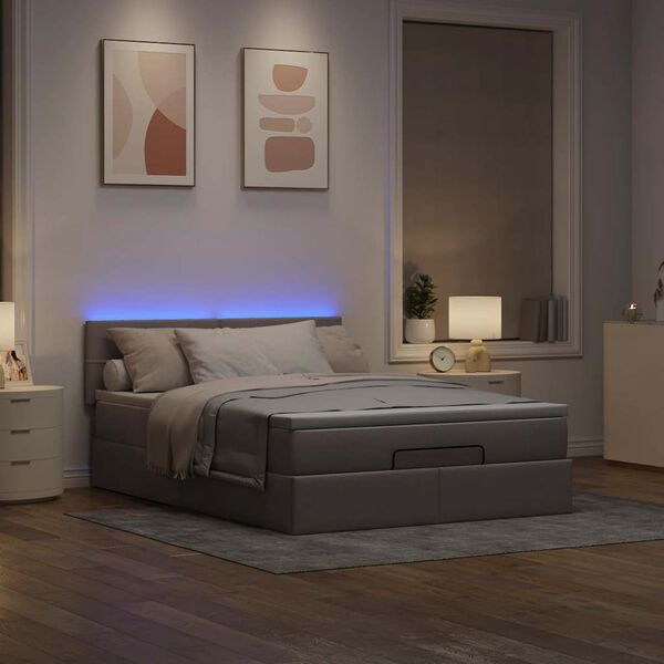 vidaXL Ottomane Bett mit Matratze & LEDs Taupe 140x200 cm Stoff