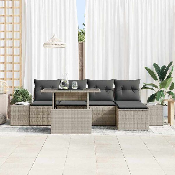 vidaXL Garten-Sofa-Set mit Speicher 6 pcs Hellgrau Poly Rattan