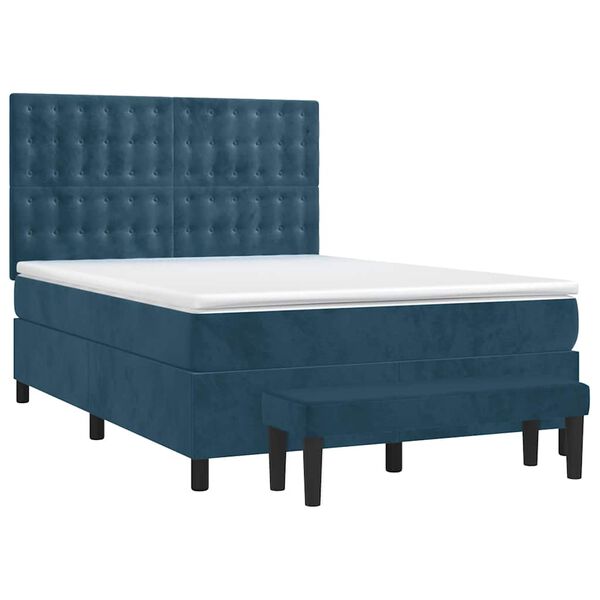 vidaXL Boxspringbett mit Matratze Dunkelblau 140x190 cm Samt
