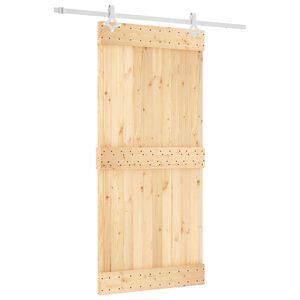 vidaXL Schiebet&uuml;r Nat&uuml;rlich und Wei&szlig; 95 x 210 cm Massivkiefer